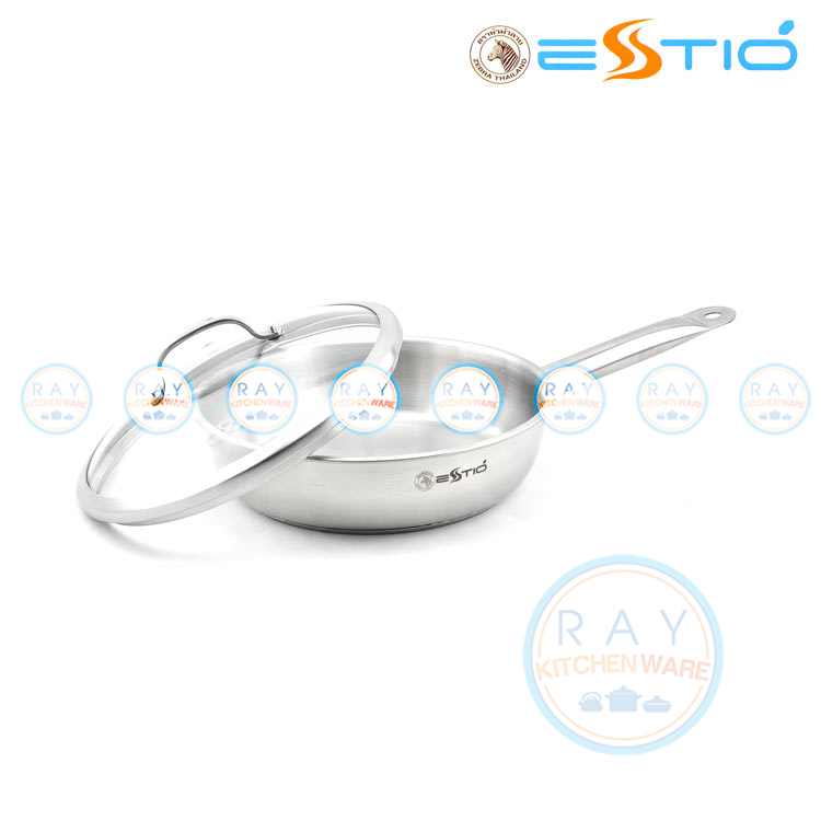 กระทะด้าม 24 ซม.Estio Pro ฝาแก้ว ตราหัวม้าลาย-8992