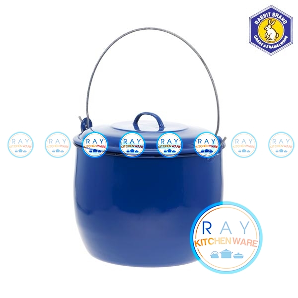 หม้อหูหิ้วเคลือบ สีน้ำเงิน 32 ซม. ตรากระต่าย (Rabbit)