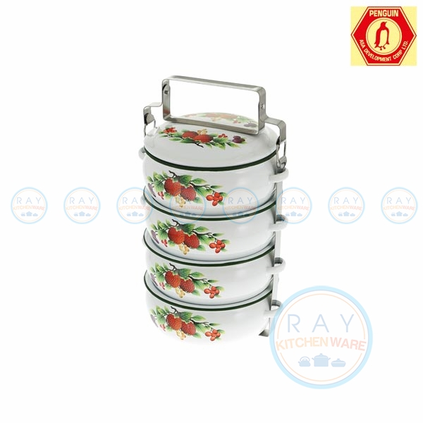 ปิ่นโตบุษบา ลายสตอเบอร์รี่ 14 ซม. 4 ชั้น นกเพนกวิน (Penguin)
