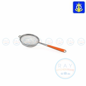 กระชอนสแตนเลส ด้ามส้ม 8 ซม. ตราสมอ (Anchor)