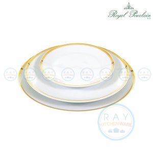 จานตื้นขาววนทอง Royal Porcelain