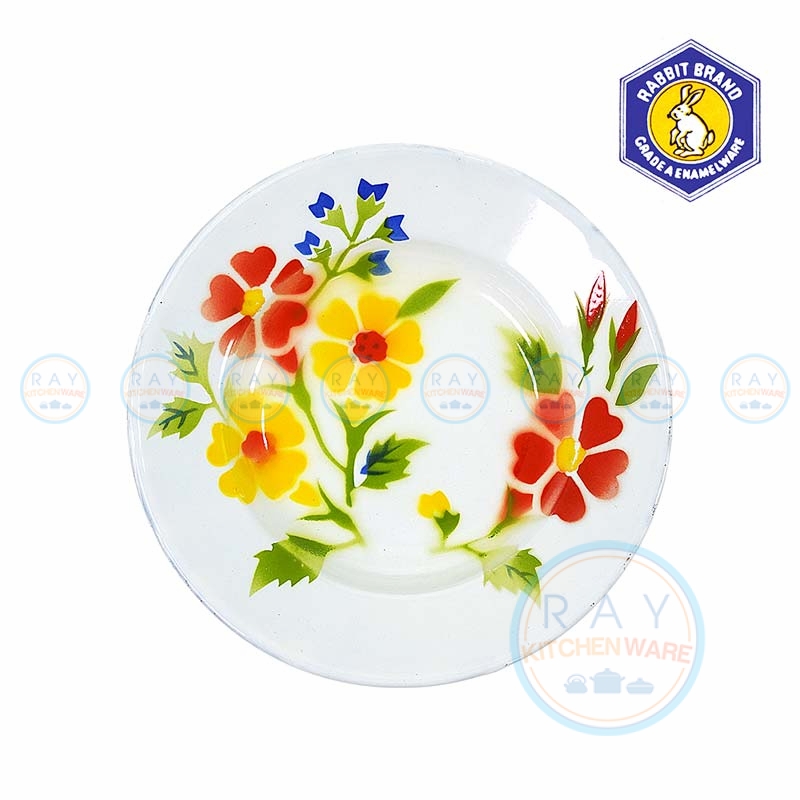 จานเคลือบลายดอก 8 นิ้ว ตรากระต่าย จานเคลือบลายดอก 8 นิ้ว ตรากระต่าย