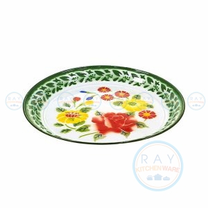 ถาดเคลือบลายดอก สีเขียว 45 ซม. ตรากระต่าย (Rabbit)