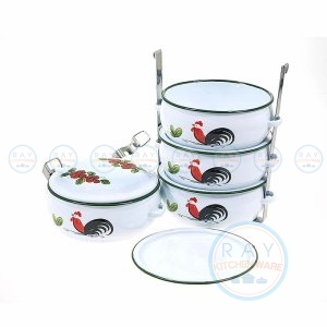 ปิ่นโตเคลือบลายไก่ 14 ซม. 4 ชั้น นกเพนกวิน (Penguin)