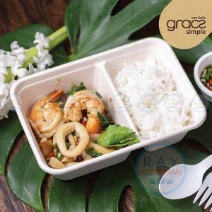 GRACZ T621 ถาดอาหารกระดาษ 2 ช่อง พร้อมฝา 600 มล