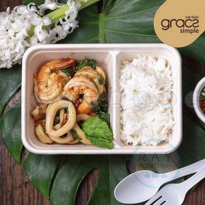 GRACZ T621 ถาดอาหารกระดาษ 2 ช่อง พร้อมฝา 600 มล